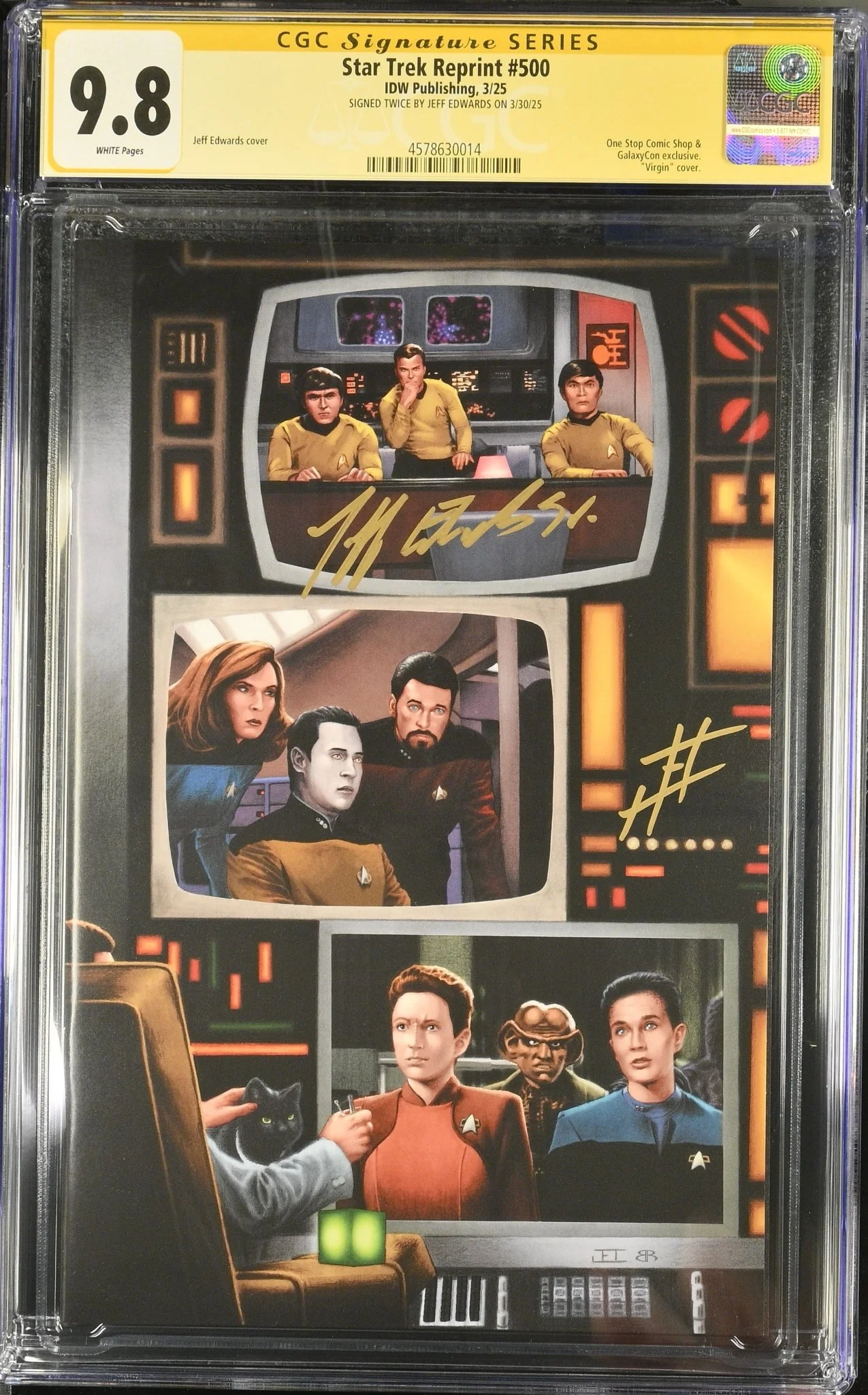 STAR TREK #500 "GARY SEVEN WATCHES" GALAXYCON VARIANT (COLOR) CGC SS 9.8 Signed by: Jeff Edwards - Image 7