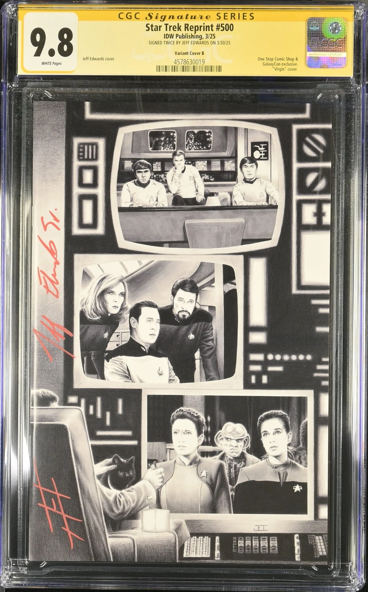 STAR TREK #500 "GARY SEVEN WATCHES" GALAXYCON VARIANT (B/W) CGC SS 9.8 Signed by: Jeff Edwards - Image 4