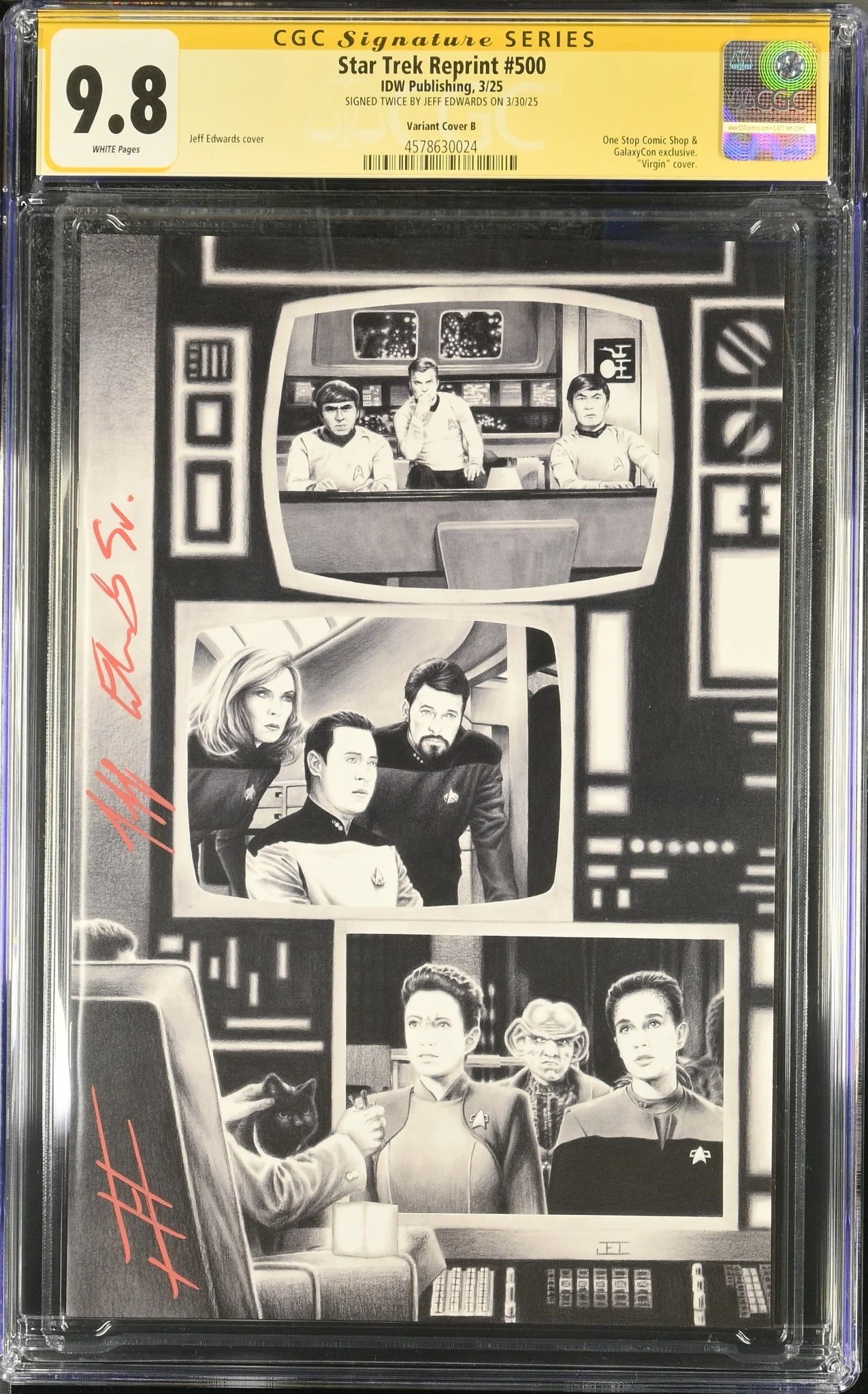 STAR TREK #500 "GARY SEVEN WATCHES" GALAXYCON VARIANT (B/W) CGC SS 9.8 Signed by: Jeff Edwards - Image 5