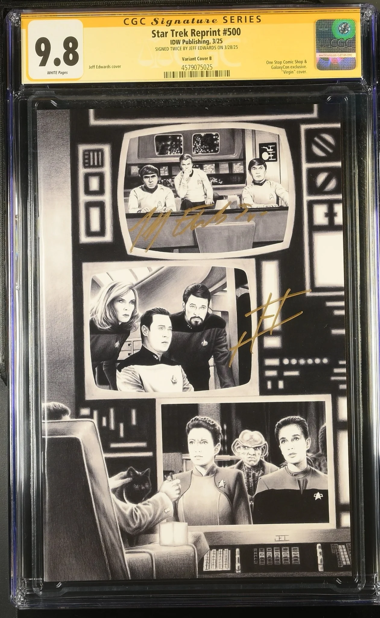 STAR TREK #500 "GARY SEVEN WATCHES" GALAXYCON VARIANT (B/W) CGC SS 9.8 Signed by: Jeff Edwards - Image 6