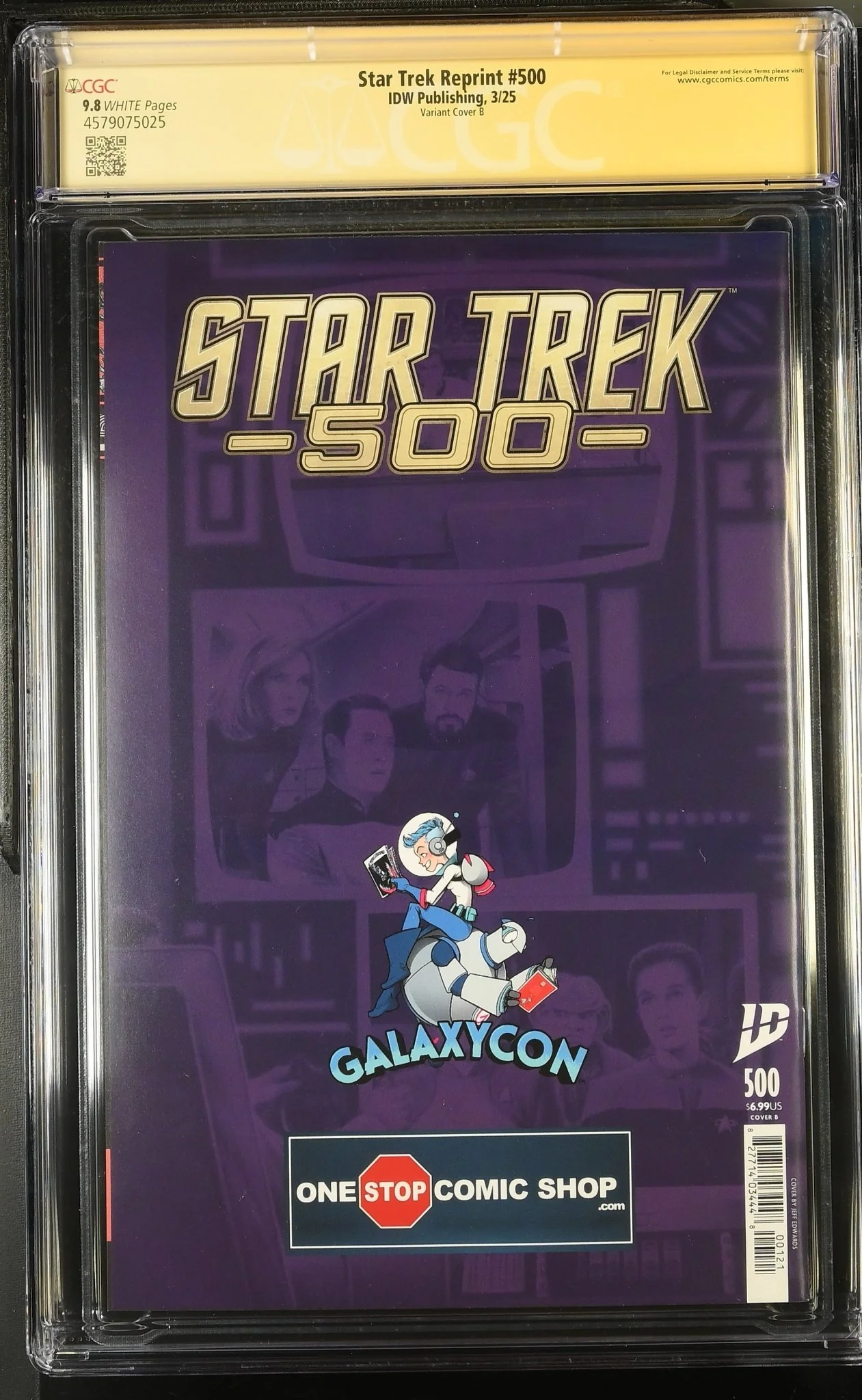 STAR TREK #500 "GARY SEVEN WATCHES" GALAXYCON VARIANT (B/W) CGC SS 9.8 Signed by: Jeff Edwards - Image 7