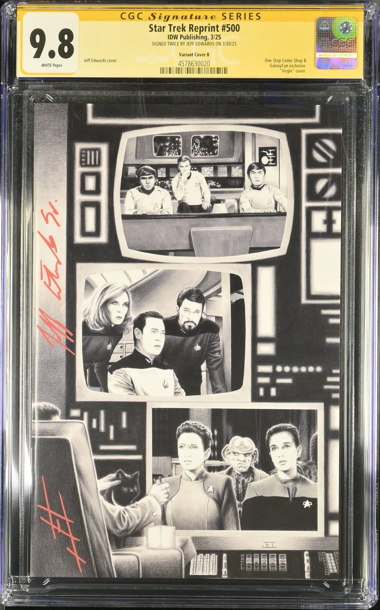 STAR TREK #500 "GARY SEVEN WATCHES" GALAXYCON VARIANT (B/W) CGC SS 9.8 Signed by: Jeff Edwards - Image 8