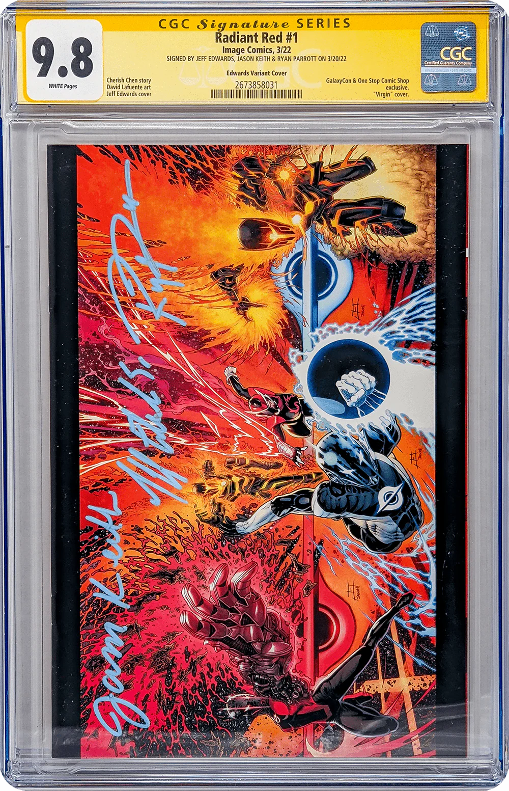 Radiant Red #1  Image Comics Galaxycon Edwards Variant CGC Signature Series 9.8 x3 Signed Edwards, Keith, Parrott - Image 2