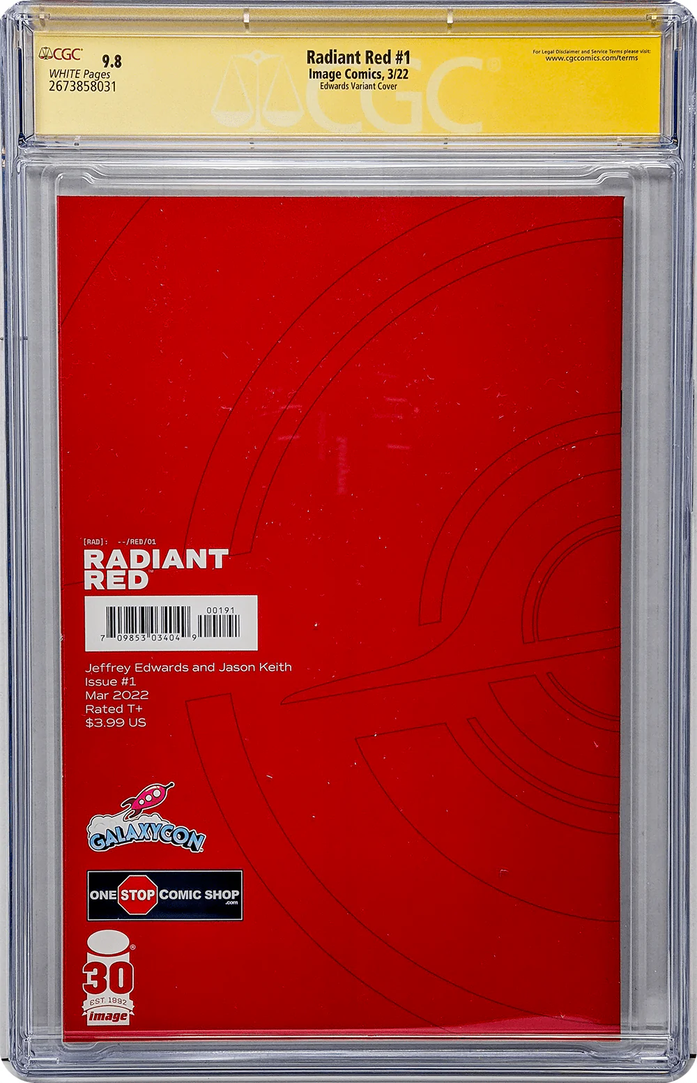 Radiant Red #1  Image Comics Galaxycon Edwards Variant CGC Signature Series 9.8 x3 Signed Edwards, Keith, Parrott - Image 3