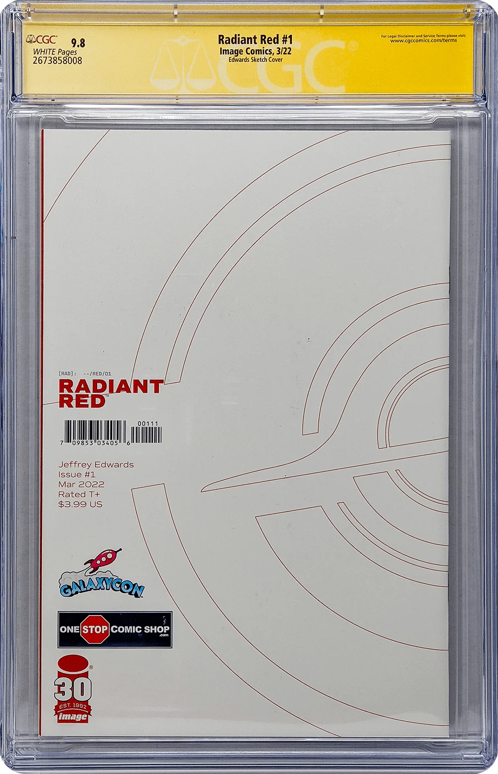 Radiant Red #1 GalaxyCon Richmond 2022 Exclusive B&W Sketch Variant Comic CGC Signature Series 9.8 Signed Edwards, Keith, Parrott - Image 3
