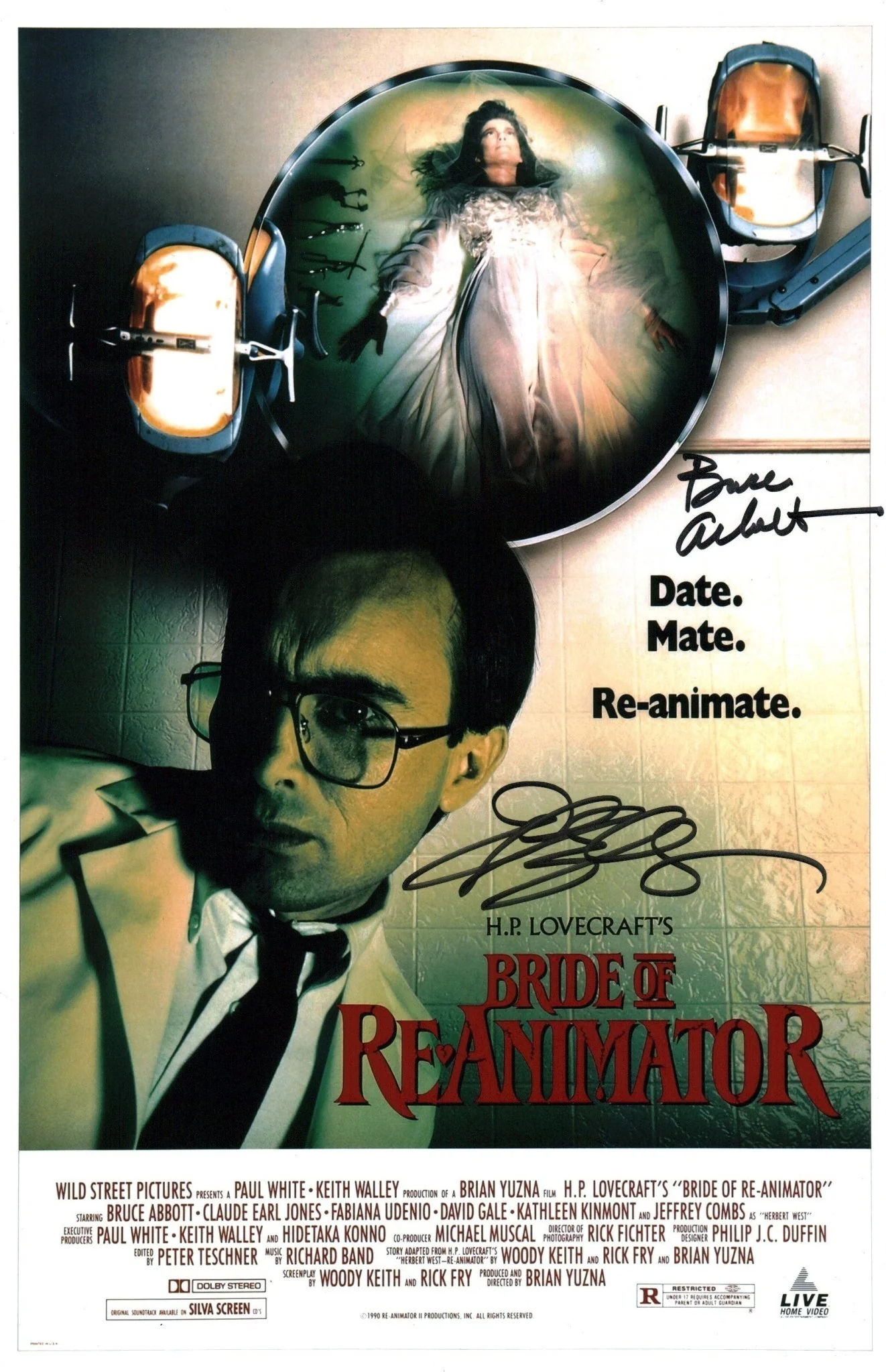 Bride of Re-Animator 11x17 Signed Combs, Abbott Photo Poster JSA Certified Autograph