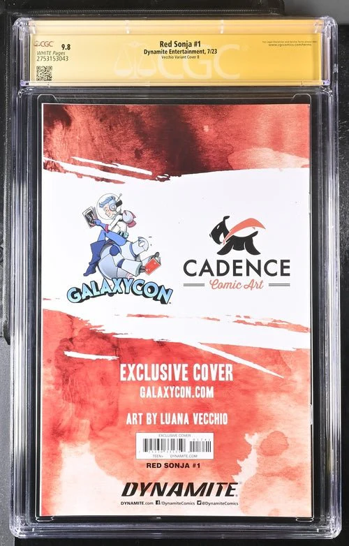 Red Sonja #1 Cover B Galaxycon Exclusive Virgin Variant Dynamite Entertrainment CGC Signature Series 9.8 Signed Luana Vecchio - Image 11