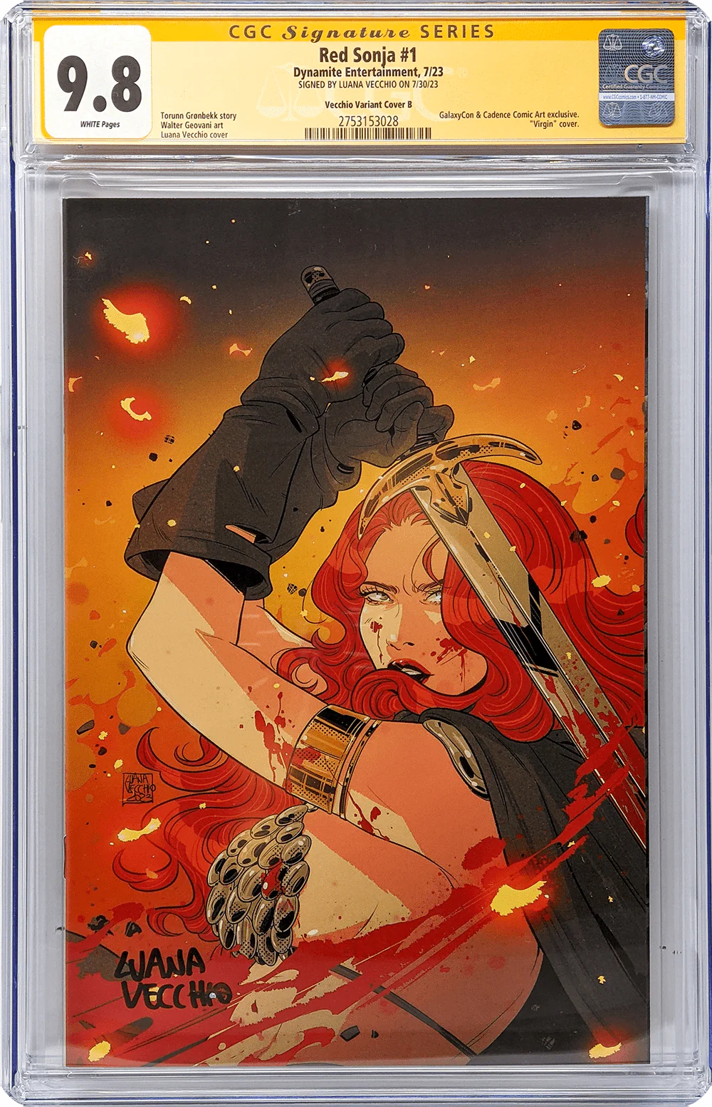 Red Sonja #1 Cover B Galaxycon Exclusive Virgin Variant Dynamite Entertrainment CGC Signature Series 9.8 Signed Luana Vecchio - Image 4