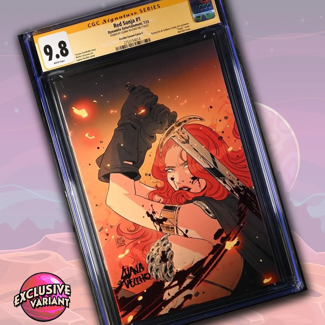 Red Sonja #1 Red Foil Cover E GalaxyCon Exclusive Variant Dynamite Entertainment CGC Signature Series 9.8 Signed Luana Vecchio