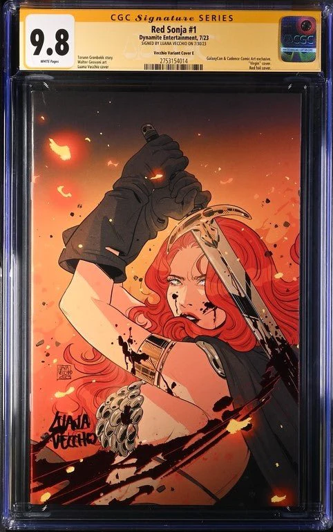 Red Sonja #1 Red Foil Cover E GalaxyCon Exclusive Variant Dynamite Entertainment CGC Signature Series 9.8 Signed Luana Vecchio - Image 2