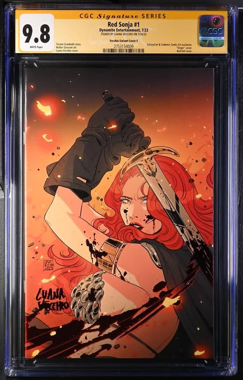 Red Sonja #1 Red Foil Cover E GalaxyCon Exclusive Variant Dynamite Entertainment CGC Signature Series 9.8 Signed Luana Vecchio - Image 3