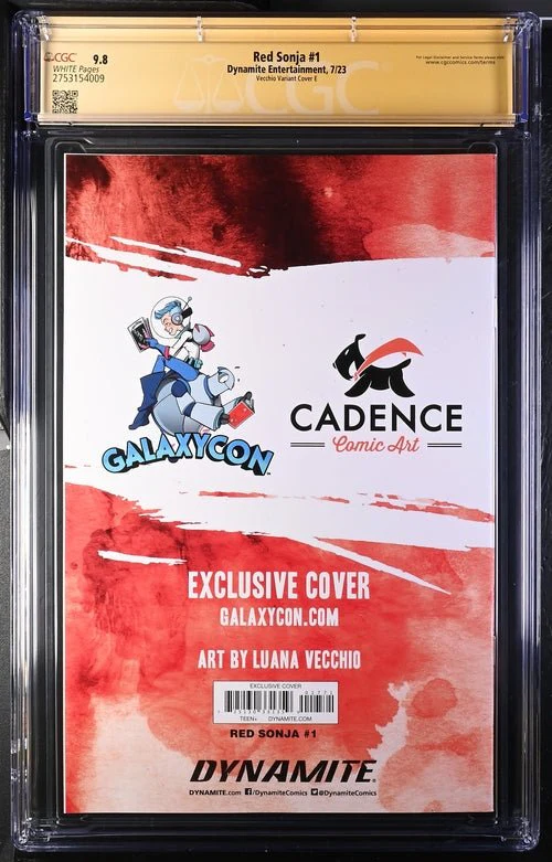 Red Sonja #1 Red Foil Cover E GalaxyCon Exclusive Variant Dynamite Entertainment CGC Signature Series 9.8 Signed Luana Vecchio - Image 4