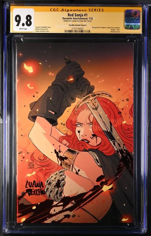 Red Sonja #1 Red Foil Cover E GalaxyCon Exclusive Variant Dynamite Entertainment CGC Signature Series 9.8 Signed Luana Vecchio - Image 5