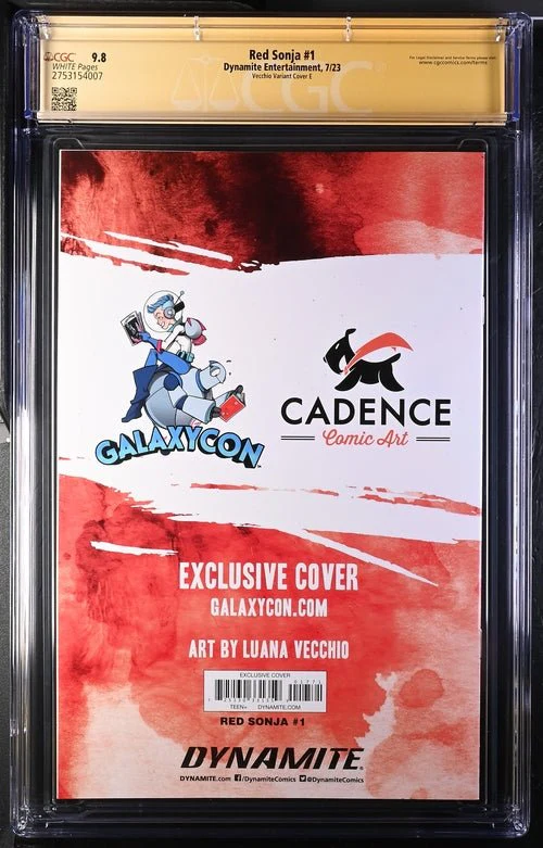 Red Sonja #1 Red Foil Cover E GalaxyCon Exclusive Variant Dynamite Entertainment CGC Signature Series 9.8 Signed Luana Vecchio - Image 6