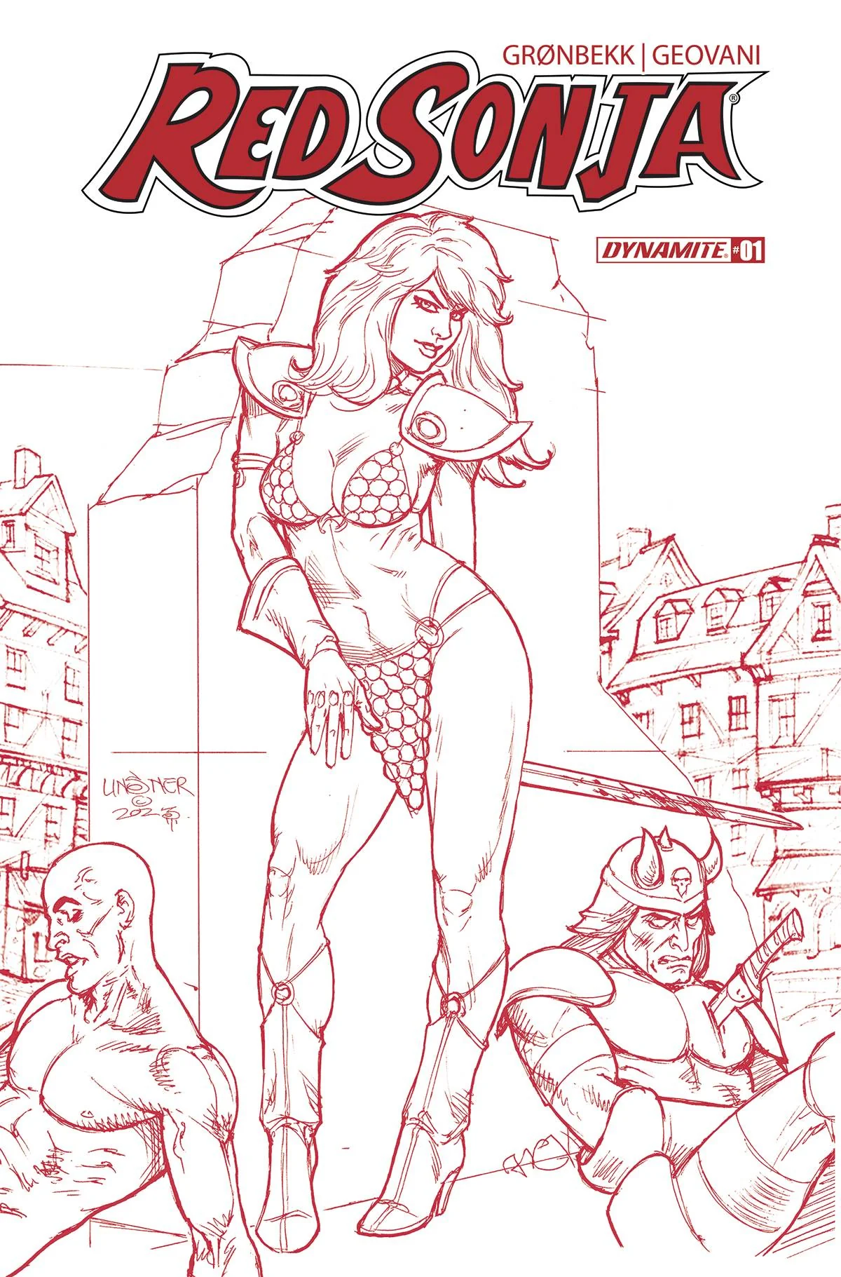Red Sonja #1 Cover ZS 1:10 Linsner Red Line Art Variant Comic Book - Image 2