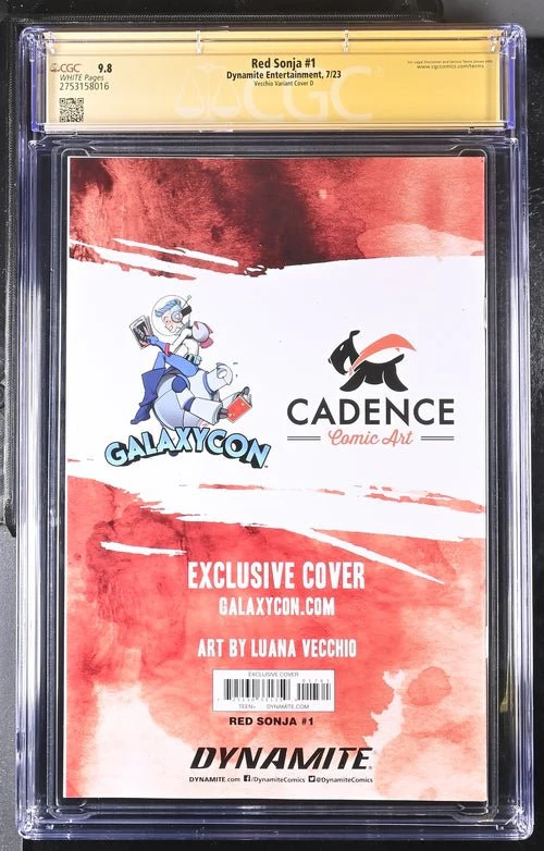 Red Sonja #1 GalaxyCon Edition D Virgin Dynamite CGC Signature Series 9.8 Signed Luana Vecchio - Image 5