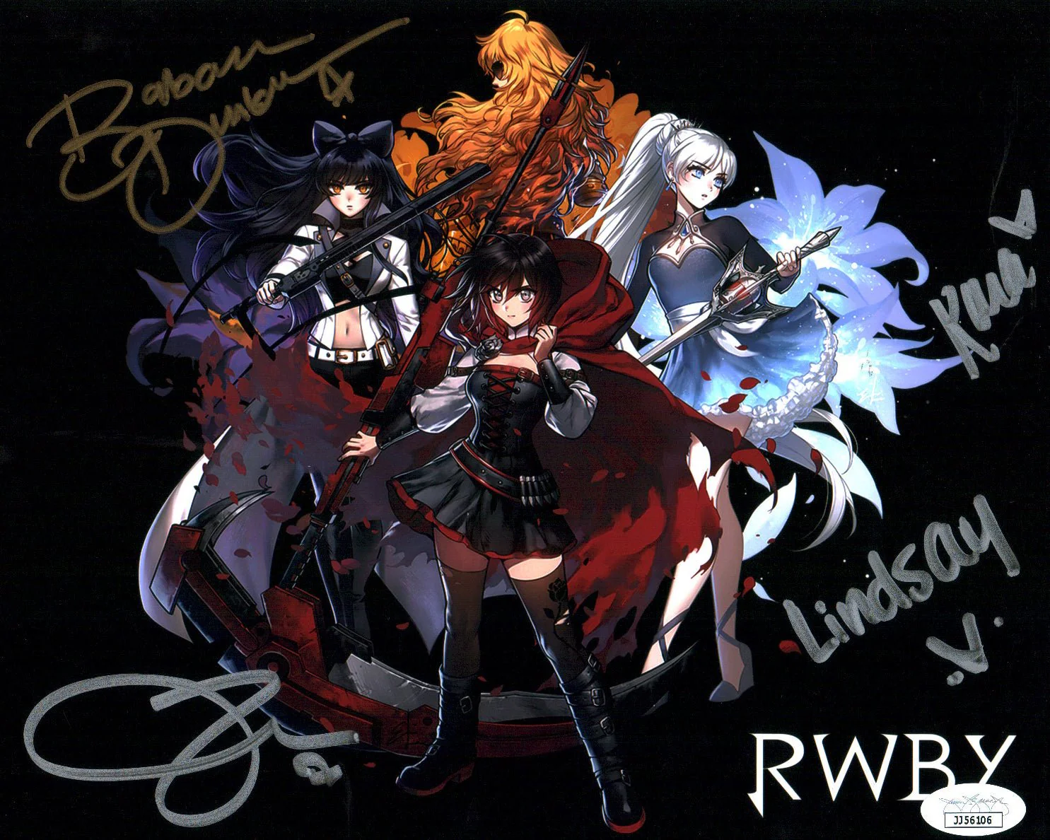 RWBY 8x10 Photo Cast x4 Signed Jones, Dunkelman, Eberle, Zech JSA Certified Autograph - Image 2