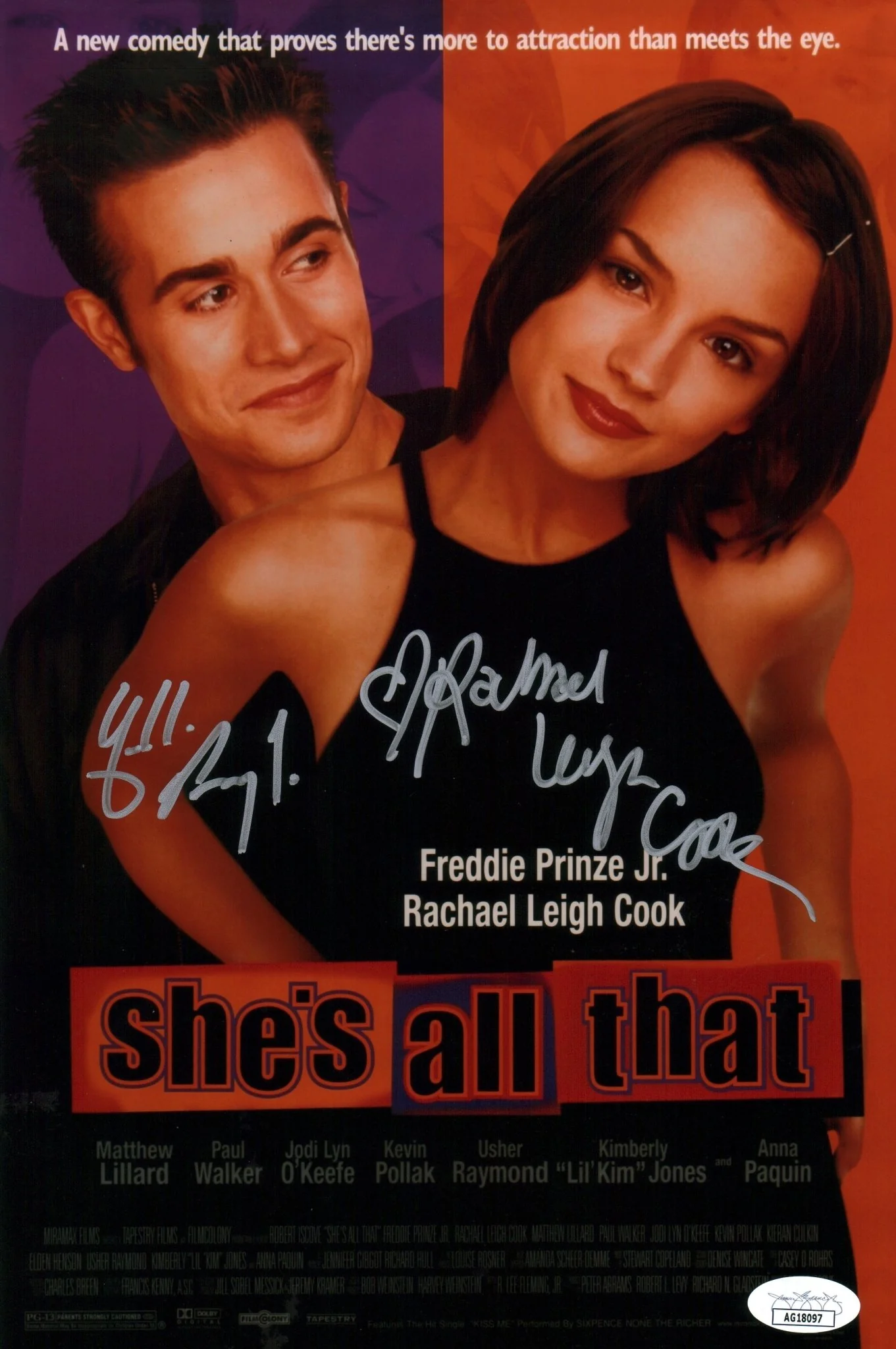 She's All That 8x12 Photo Cast x2 Signed Cook, Prinze Jr JSA Certified Autograph - Image 2