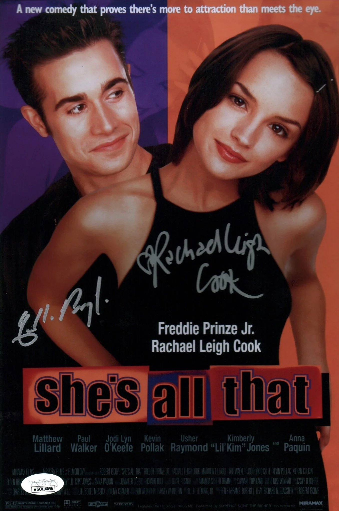 She's All That 8x12 Photo Cast x2 Signed Cook, Prinze Jr JSA Certified Autograph - Image 3