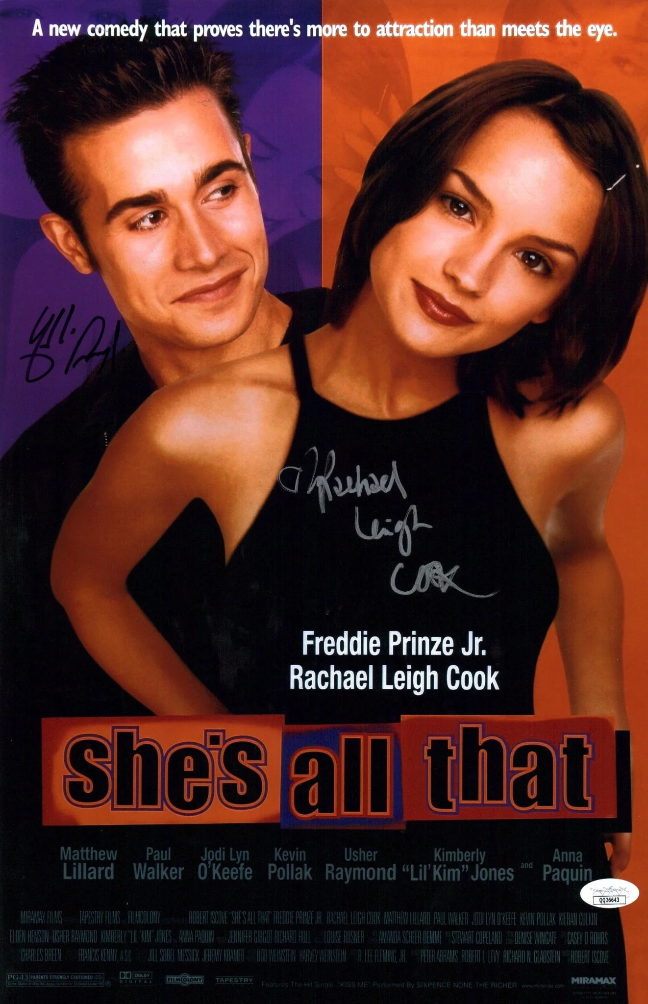 She's All That 11x17 Photo Poster Cast x2  Signed Cook, Prinze Jr JSA Certified Autograph - Image 2