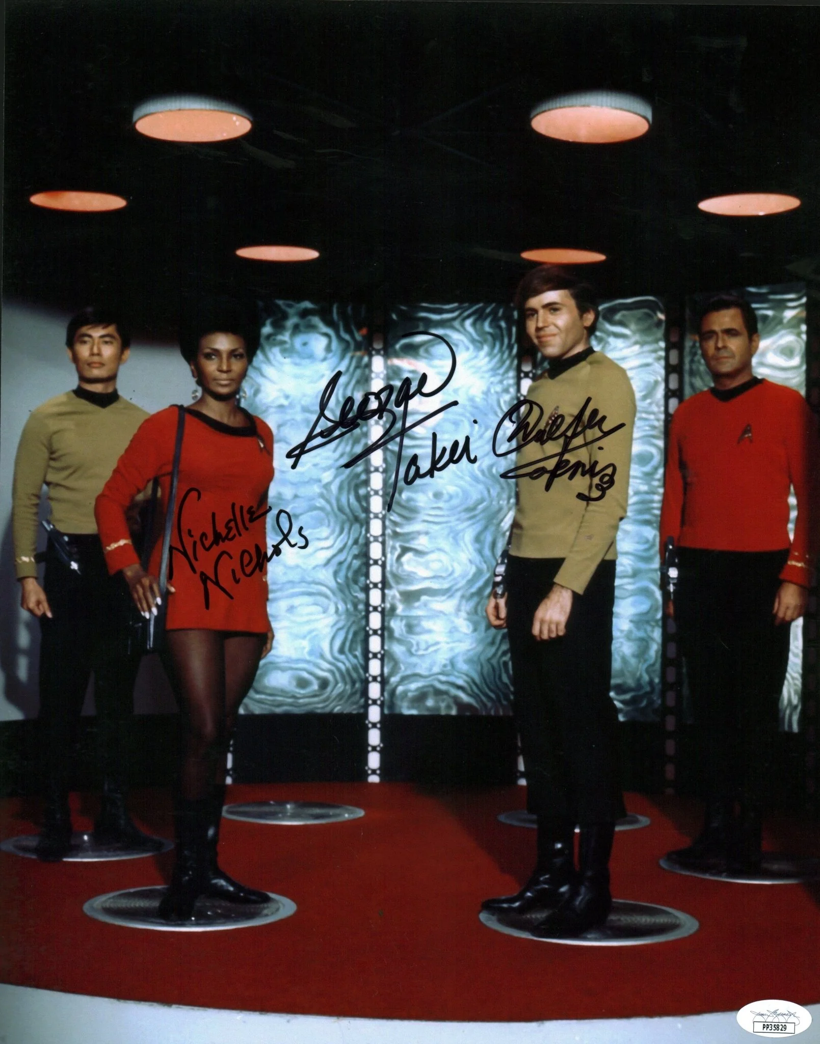 Star Trek 11x14 Photo Poster Cast x3 Signed Koenig Nichols Takei JSA Certified Autograph - Image 2