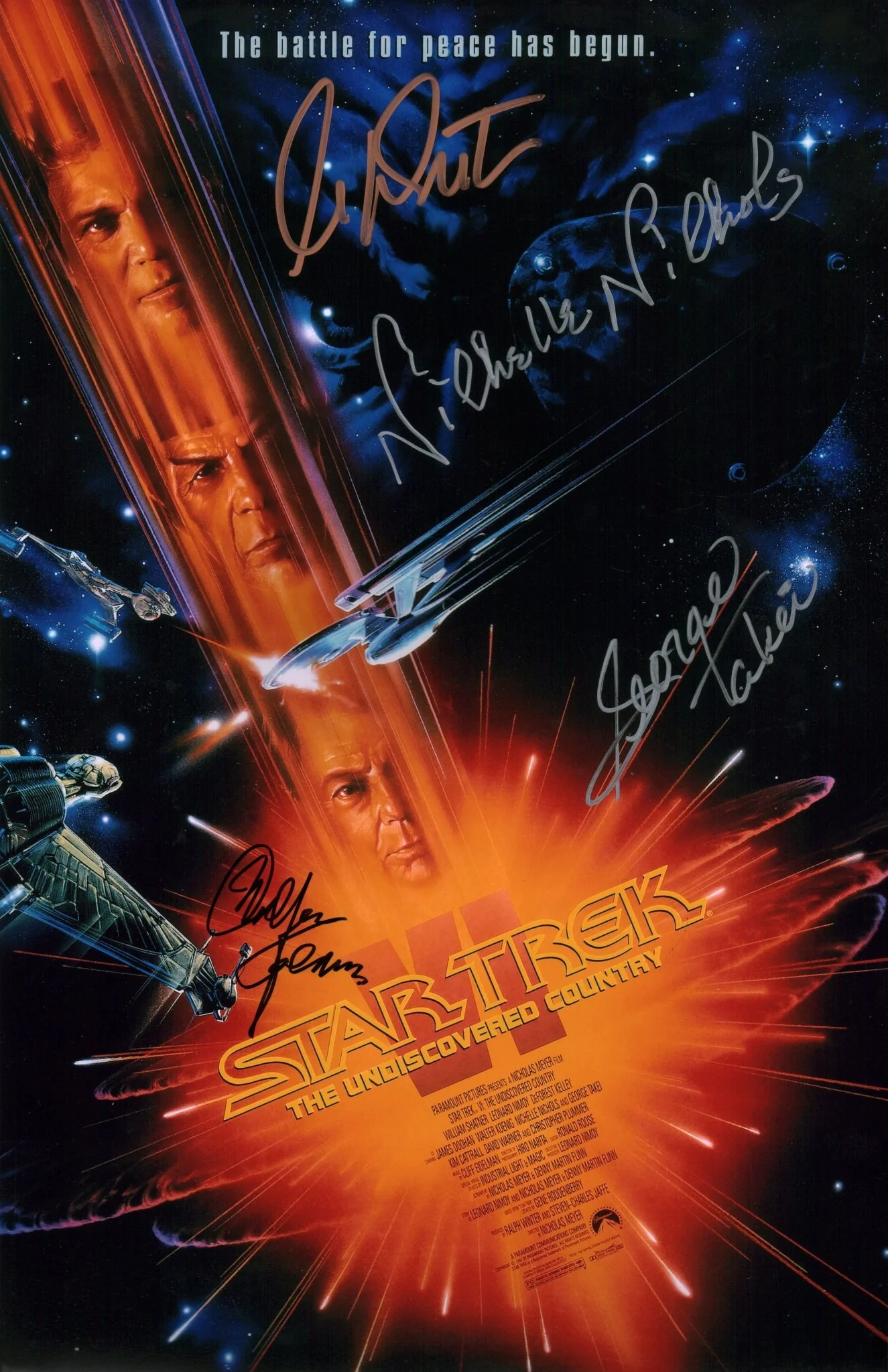 Star Trek VI: The Undiscovered Country 11x17 Poster Cast x4 Signed Koenig Nichols Shatner Takei JSA Certified Autograph - Image 2