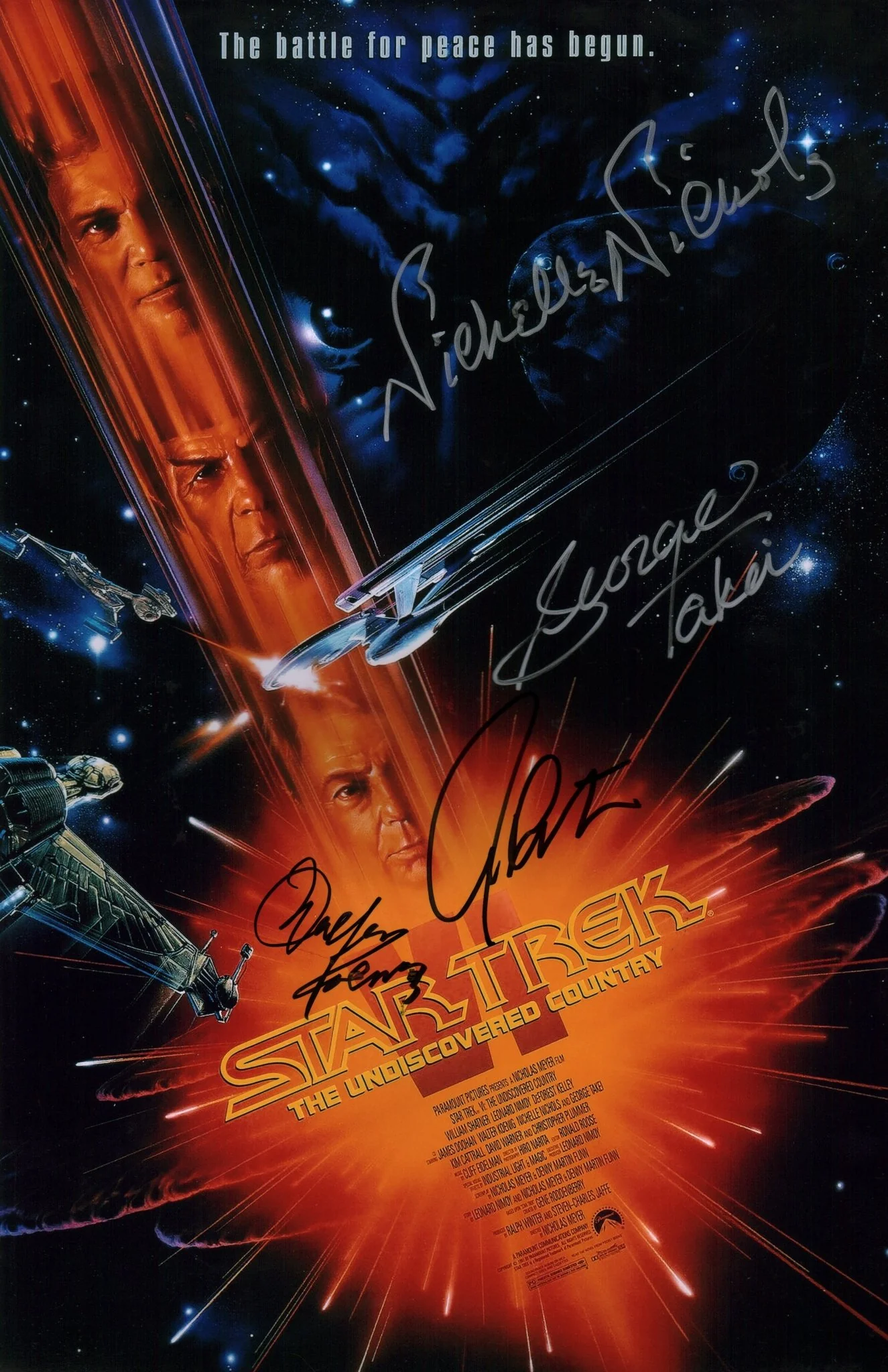 Star Trek VI: The Undiscovered Country 11x17 Poster Cast x4 Signed Koenig Nichols Shatner Takei JSA Certified Autograph - Image 3