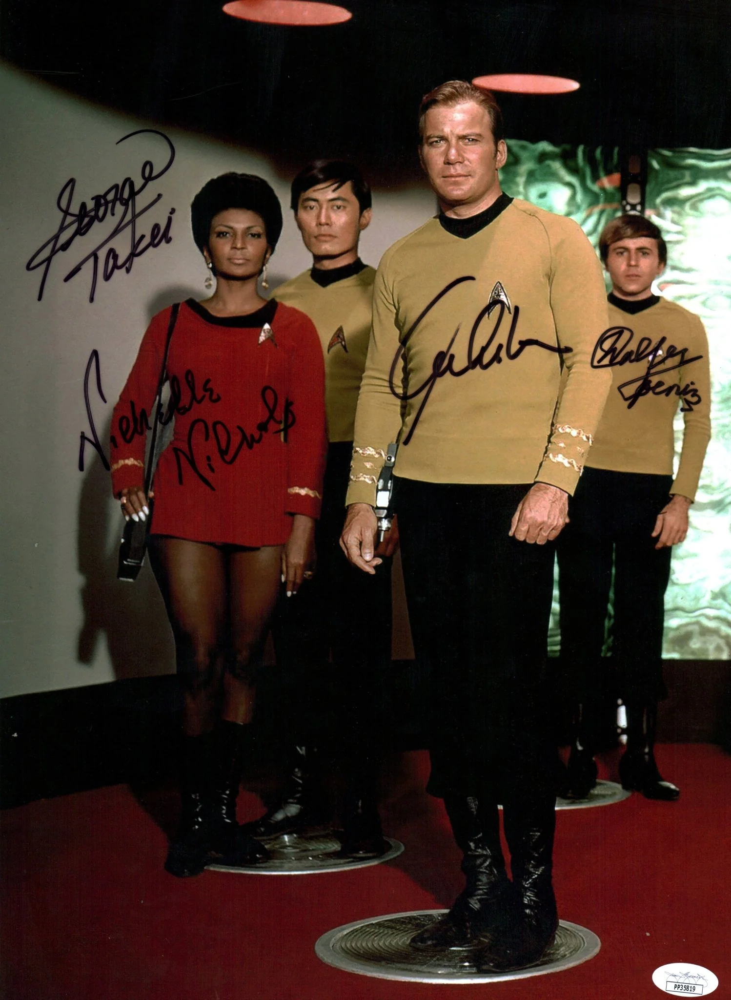 Star Trek The Original Series 11x17 Photo Poster Cast x4 Signed Koenig, Nichols, Shatner, Takei JSA Certified Autograph - Image 2