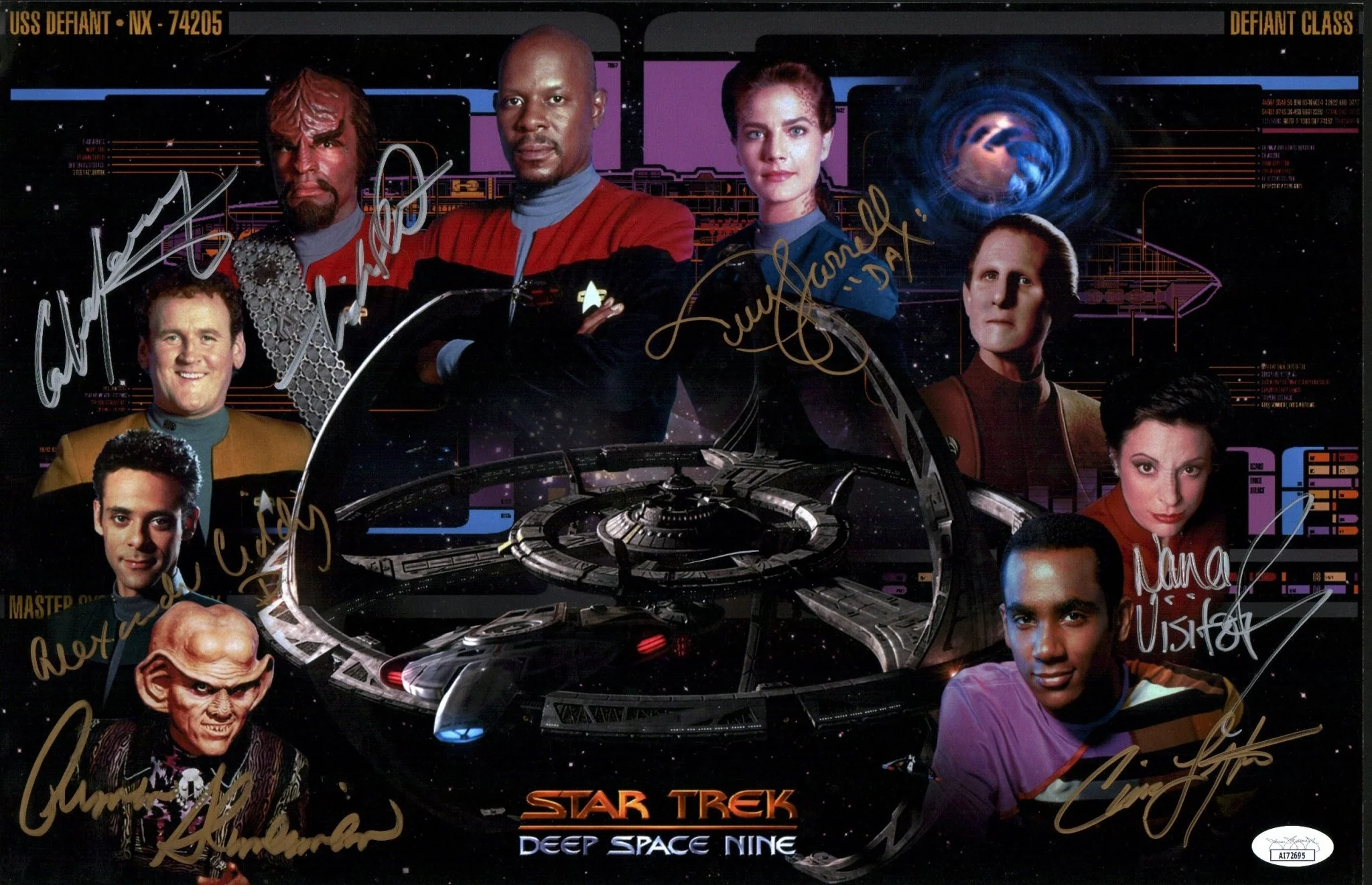 Star Trek: Deep Space Nine 11x17 Photo Poster Cast x7 Signed Dorn, Farrell, Lofton, Meany, Shimerman, Siddig, Visitor JSA Certified Autograph - Image 11