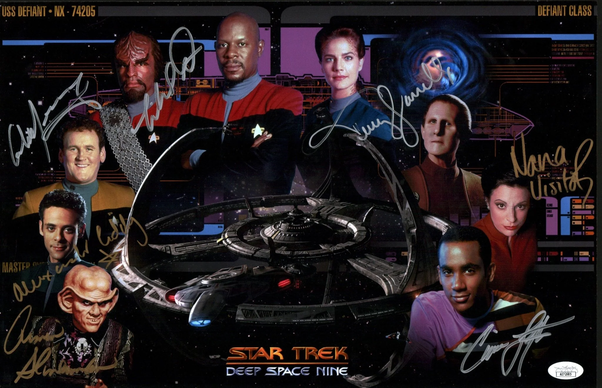 Star Trek: Deep Space Nine 11x17 Photo Poster Cast x7 Signed Dorn, Farrell, Lofton, Meany, Shimerman, Siddig, Visitor JSA Certified Autograph - Image 3