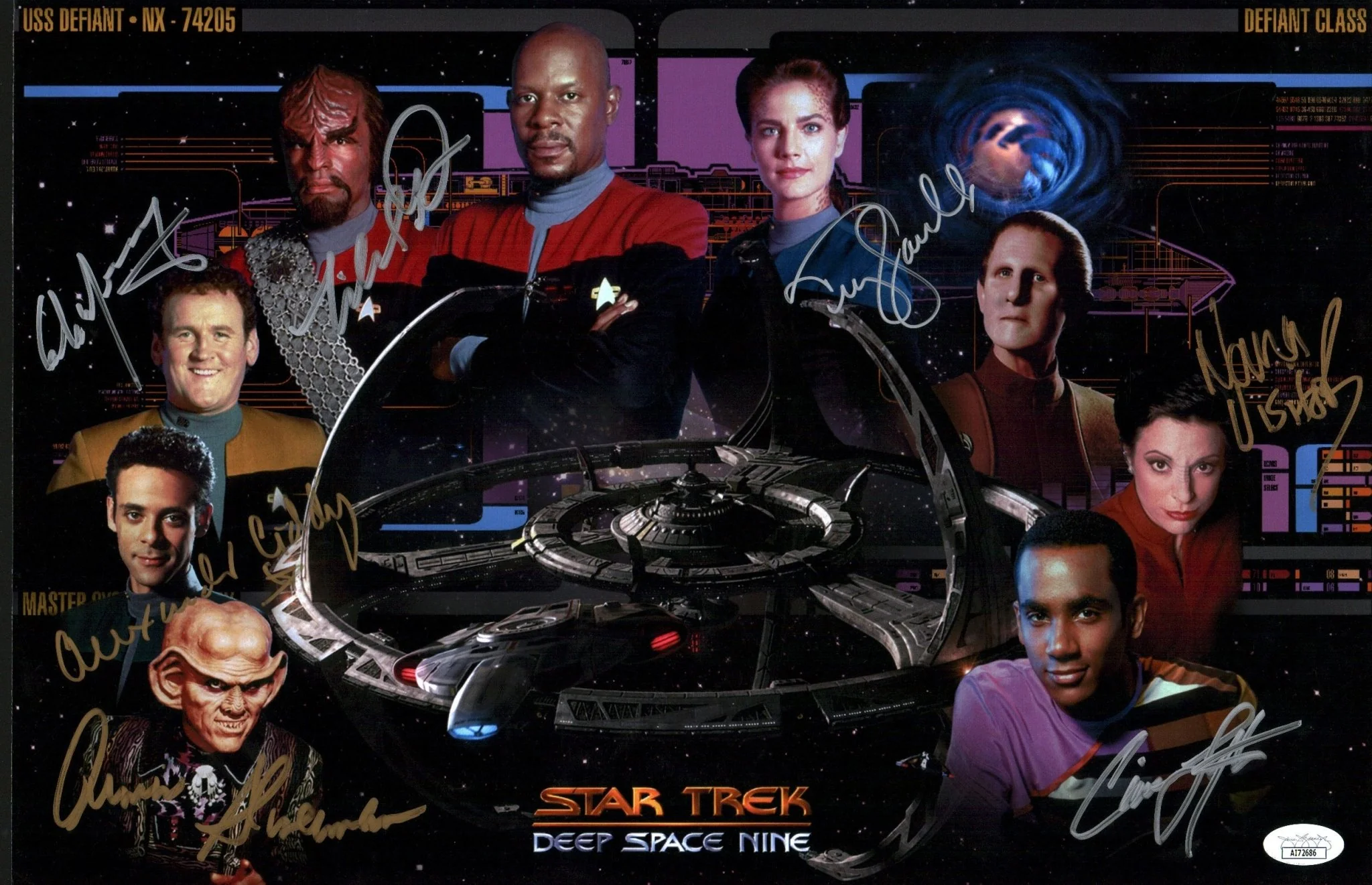 Star Trek: Deep Space Nine 11x17 Photo Poster Cast x7 Signed Dorn, Farrell, Lofton, Meany, Shimerman, Siddig, Visitor JSA Certified Autograph - Image 4