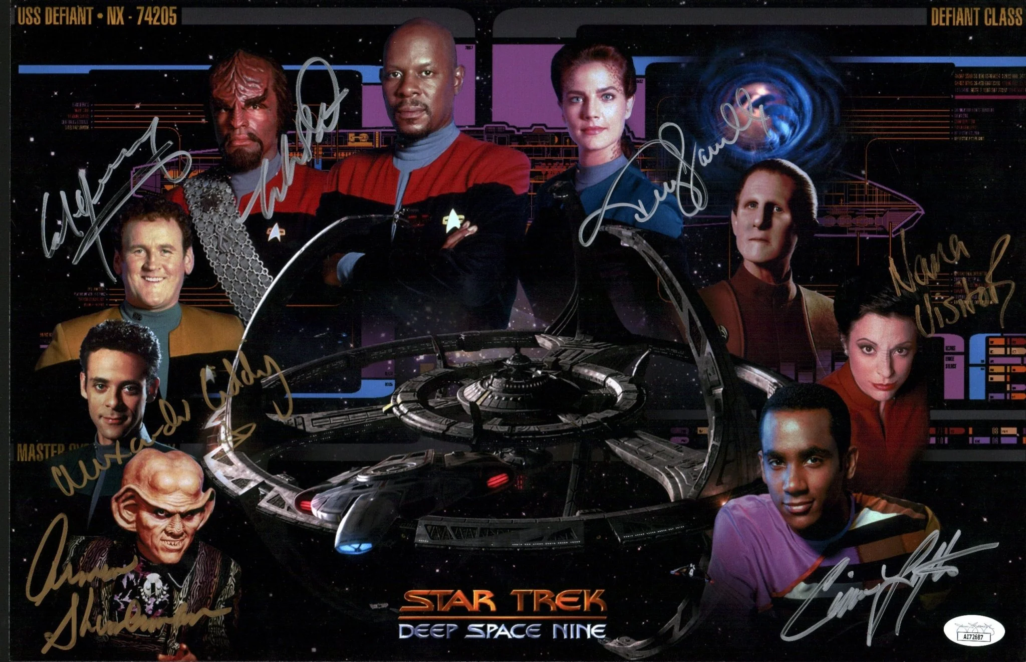 Star Trek: Deep Space Nine 11x17 Photo Poster Cast x7 Signed Dorn, Farrell, Lofton, Meany, Shimerman, Siddig, Visitor JSA Certified Autograph - Image 5