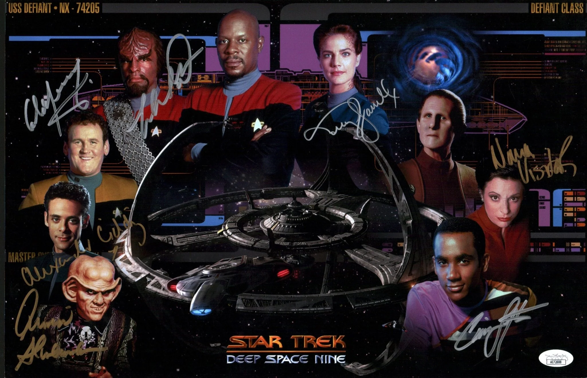 Star Trek: Deep Space Nine 11x17 Photo Poster Cast x7 Signed Dorn, Farrell, Lofton, Meany, Shimerman, Siddig, Visitor JSA Certified Autograph - Image 6