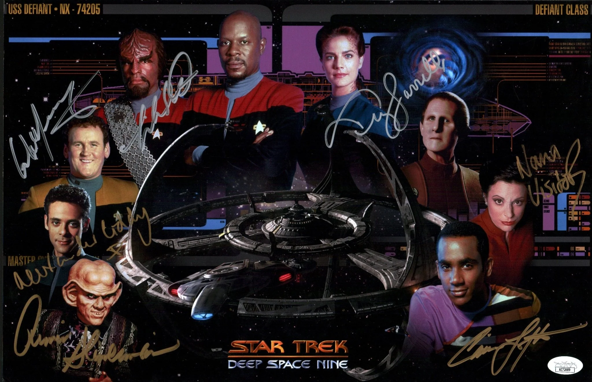 Star Trek: Deep Space Nine 11x17 Photo Poster Cast x7 Signed Dorn, Farrell, Lofton, Meany, Shimerman, Siddig, Visitor JSA Certified Autograph - Image 7