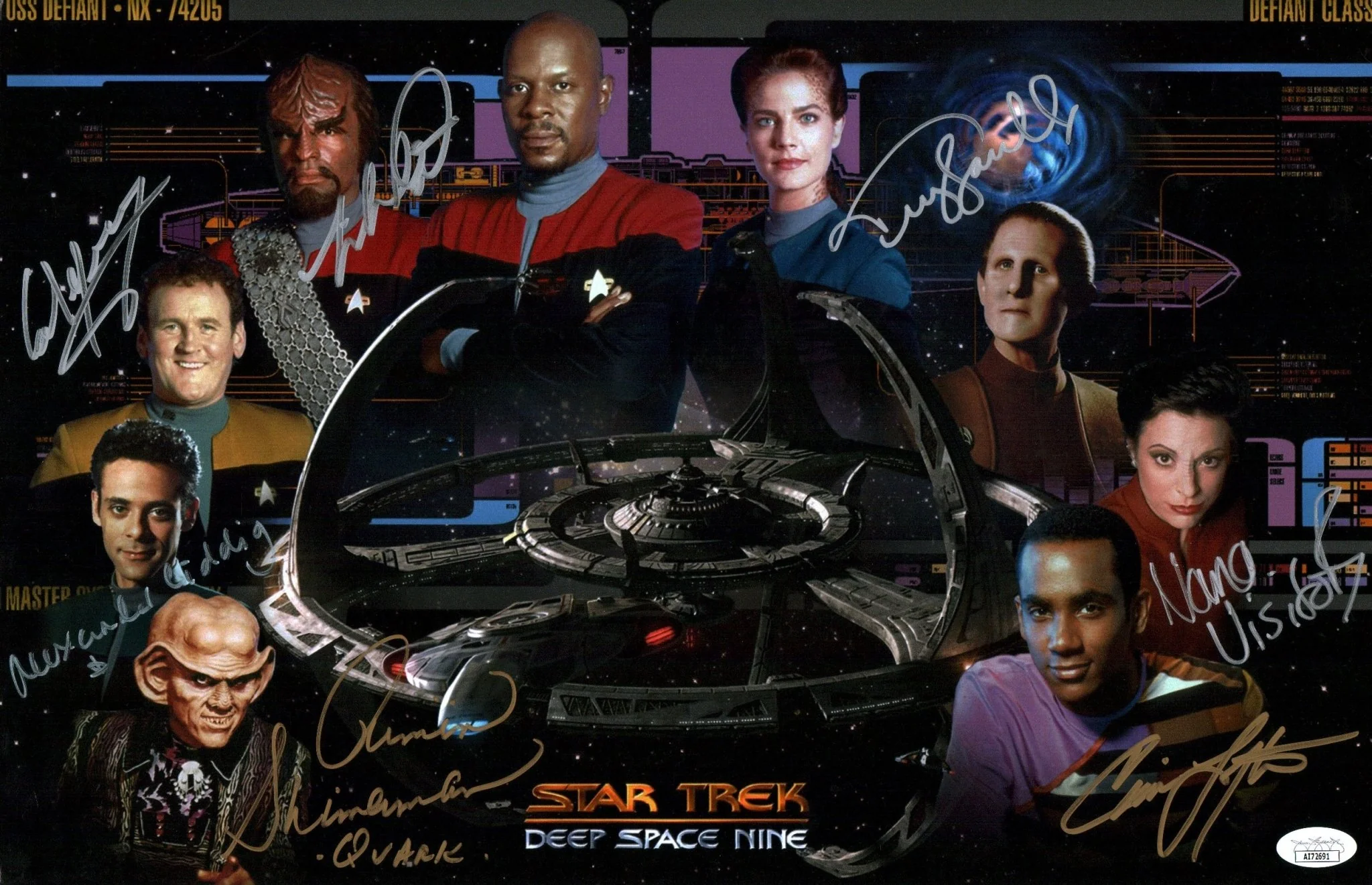 Star Trek: Deep Space Nine 11x17 Photo Poster Cast x7 Signed Dorn, Farrell, Lofton, Meany, Shimerman, Siddig, Visitor JSA Certified Autograph - Image 8