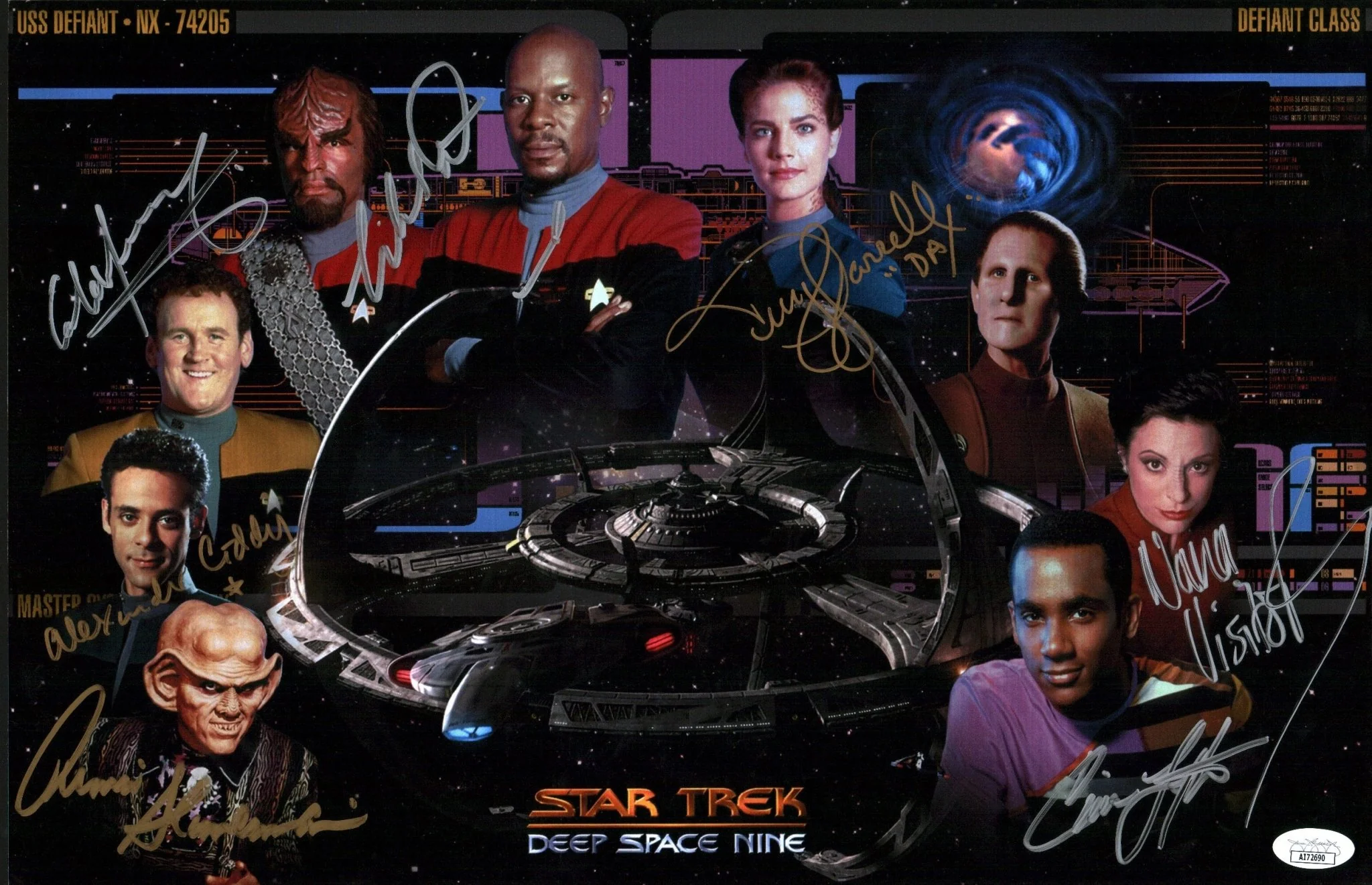 Star Trek: Deep Space Nine 11x17 Photo Poster Cast x7 Signed Dorn, Farrell, Lofton, Meany, Shimerman, Siddig, Visitor JSA Certified Autograph - Image 9