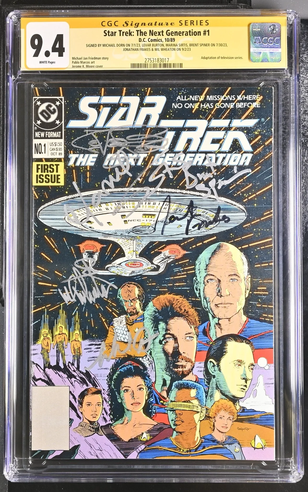 Star Trek:The Next Generation #1-1989 DC Comics CGC Signature Series 9.4 Cast x6 Signed Dorn, Burton, Sirtis, Spiner, Frakes, Wheaton - Image 4