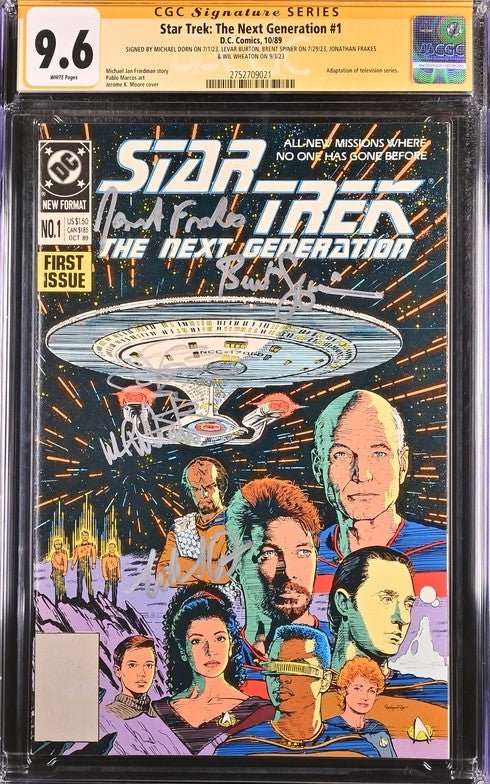 Star Trek: The Next Generation #1 DC Comics 1989 CGC Signature Series 9.6 Cast x5 Signed Dorn, Burton, Spiner, Frakes, Wheaton - Image 2