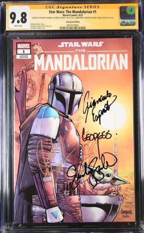 Star Wars: The Mandalorian #1 Galaxycon Exclusive CGC Marvel Comics Signature Series 9.8 x4 Signed Barnes, Jeanty, Esposito, Swallow - Image 2