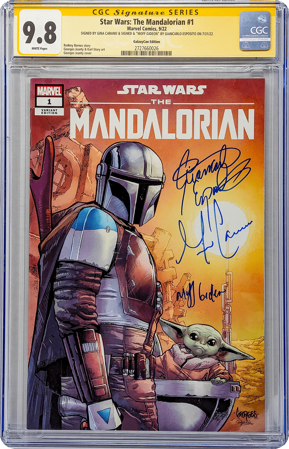 Star Wars: The Mandalorian #1 GalaxyCon Raleigh 2022 Exclusive Variant CGC Signature Series 9.8 Signed Carano, Esposito - Image 2