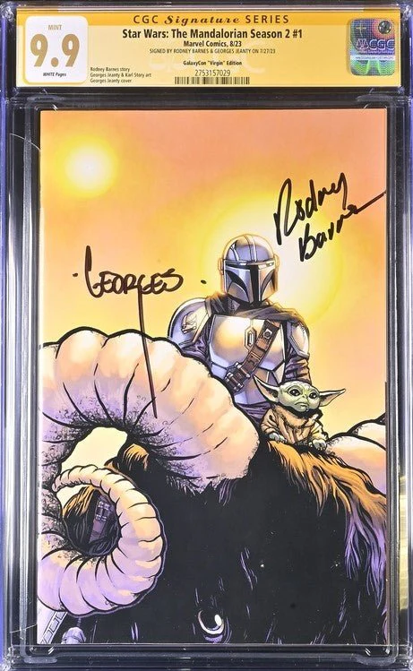 Star Wars: The Mandalorian Season 2 #1 Marvel Comics Galaxycon "Virgin" Exclusive CGC Signature Series 9.9 Mint Signed Barnes, Geanty - Image 2