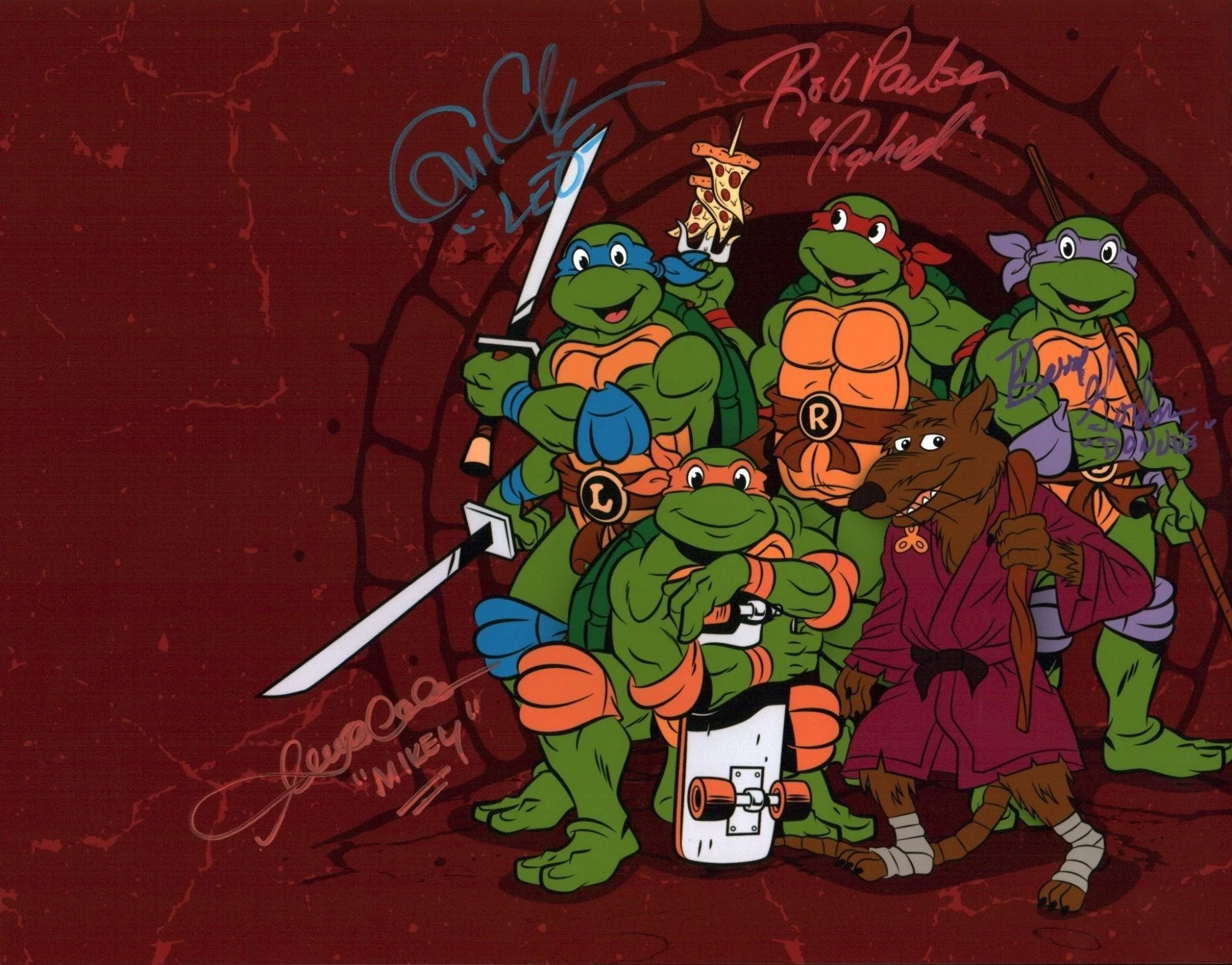 Teenage Mutant Ninja Turtles 11x14 Photo Poster Cast x4 Signed Clarke, Gordon, Coleman, Paulsen JSA Certified Autograph