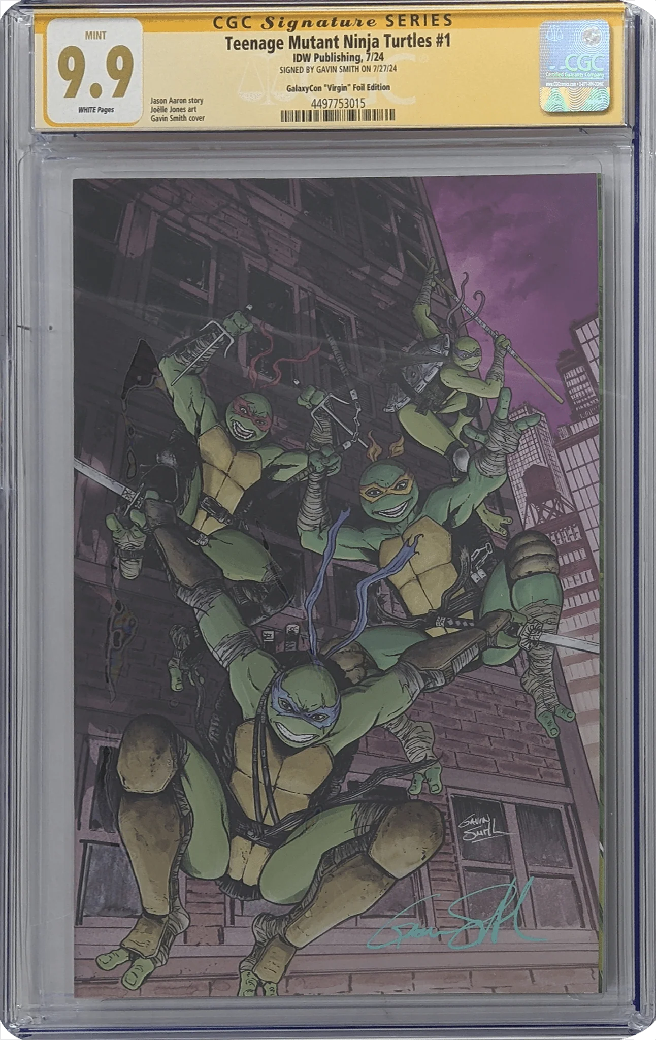 Teenage Mutant Ninja Turtles 2024 #1 Foil Virgin Cover B GalaxyCon Exclusive CGC Signature Series 9.9 Gavin Smith