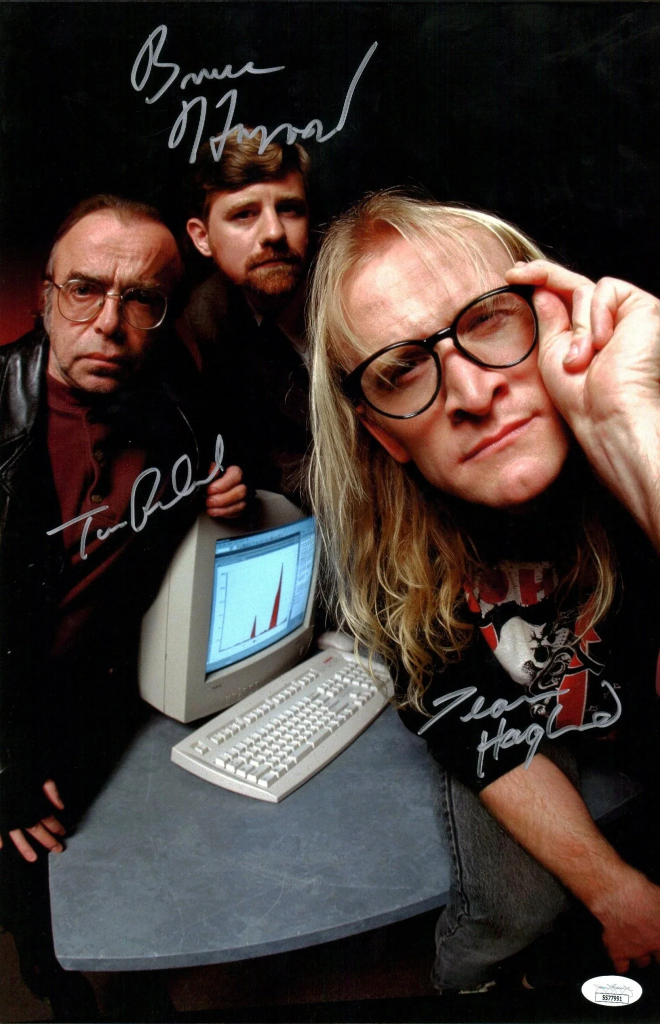 The X Files Lone Gunmen 11x17 Photo Poster Cast x3 Braidwood Haglund Harwood Signed JSA Certified Autograph - Image 2