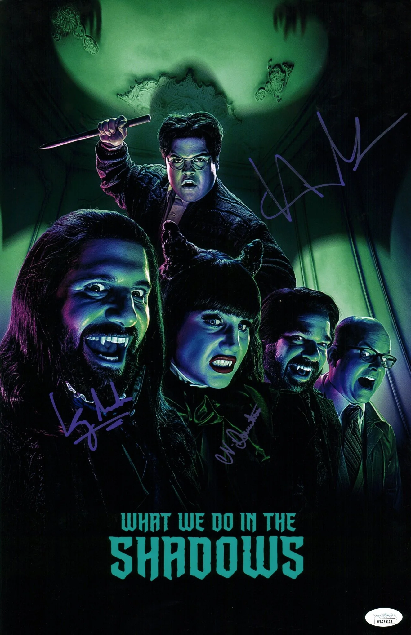 What We Do in the Shadows 11x17 Photo Poster Cast x3 Signed Guillen, Demetriou, Novak JSA Certified Autograph - Image 2