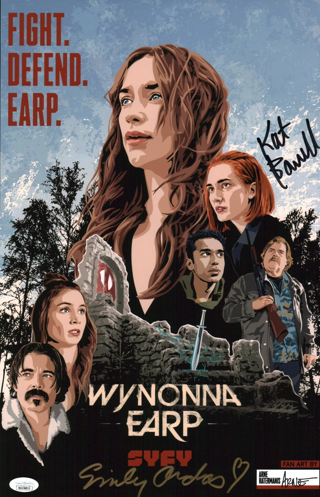 Wynonna Earp 11x17 Photo Poster Cast x2 Signed Andras, Barrell JSA Certified Autograph - Image 2