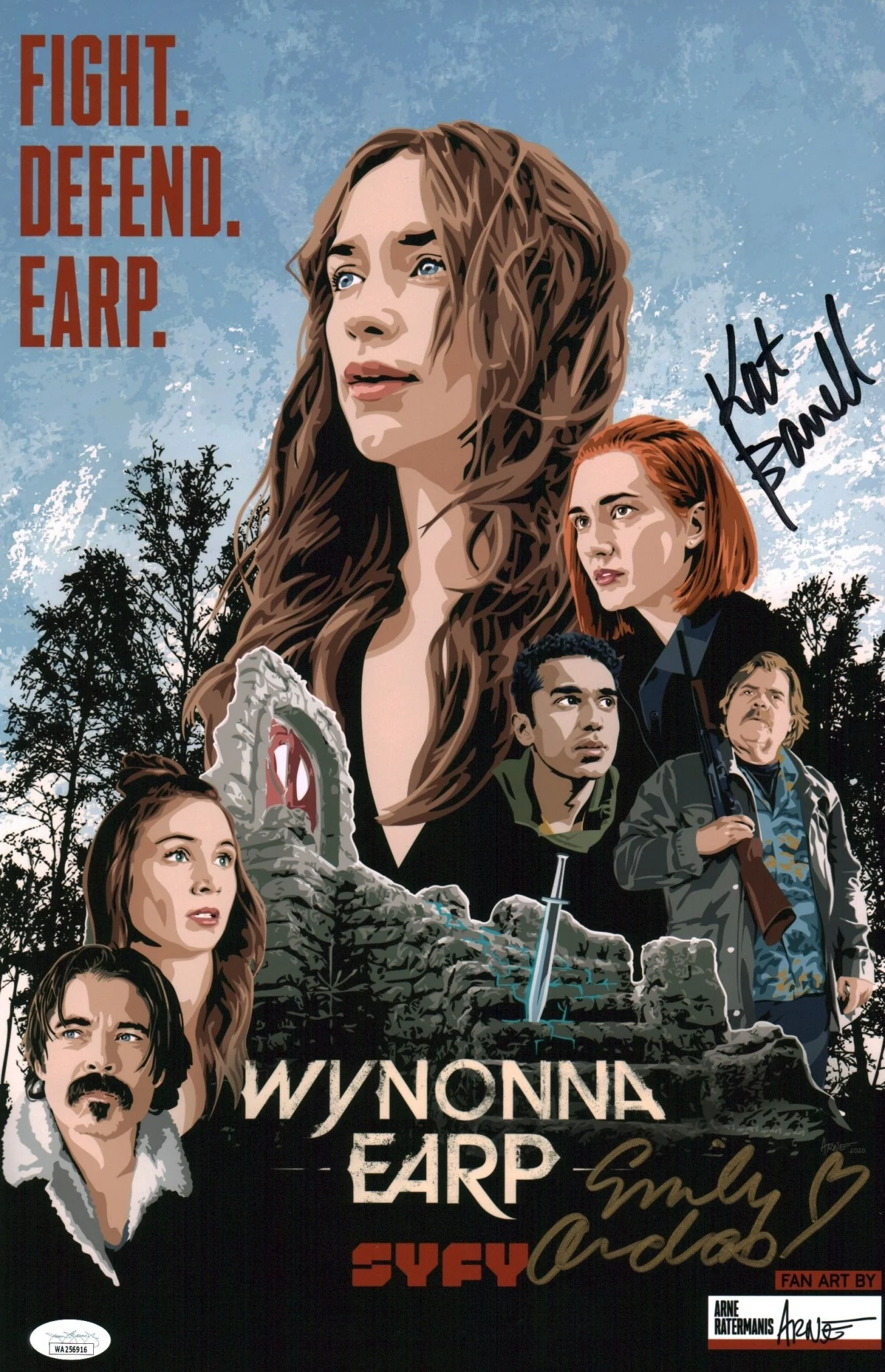 Wynonna Earp 11x17 Photo Poster Cast x2 Signed Andras, Barrell JSA Certified Autograph - Image 3